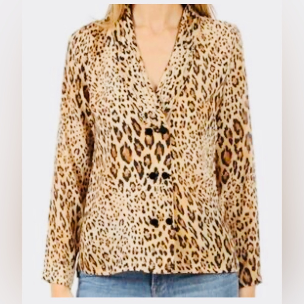 Frame Denim Leopard Print Button Down Ls Blouse M… - image 1